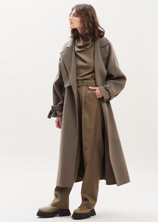 Almond Pepe + Wool Oversized Trench Coat in Bark