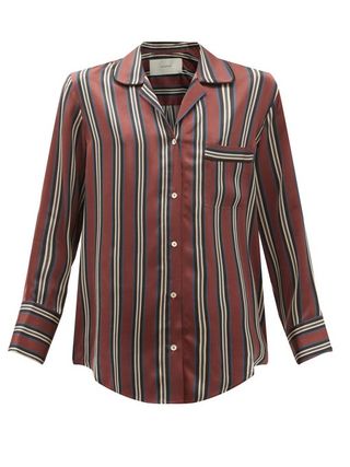 Asceno + Paris Striped Sandwashed-Silk Pyjama Shirt