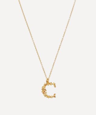 Alex Monroe + Gold-Plated Floral Letter C Alphabet Necklace