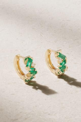 Suzanne Kalan + Frenzy 18-Karat Gold, Emerald and Diamond Hoop Earrings