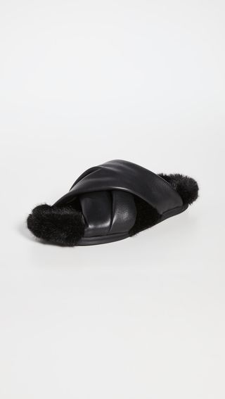 Simone Rocha + Cross Strap Slides With Shearling Lining