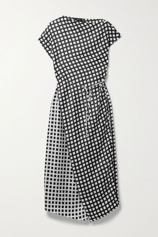 Theory + Belted Wrap-Effect Checked Silk-Twill Midi Dress