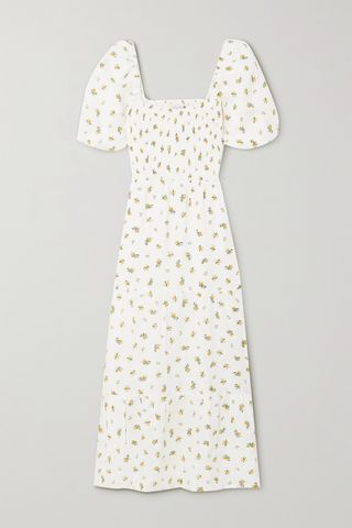 Faithfull the Brand + Gianna White Floral Shirred Midi Dress