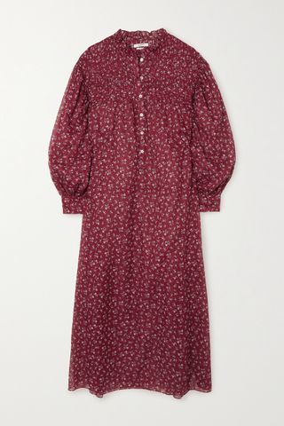 Étoile Isabel Marant + Red Perkins Shirred Floral-Print Cotton-Voile Midi Dress