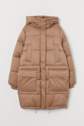 H&M + Hooded Padded Jacket in Camel