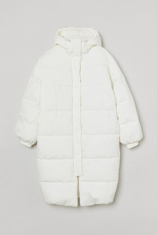 H&M + Hooded Puffer Jacket in White