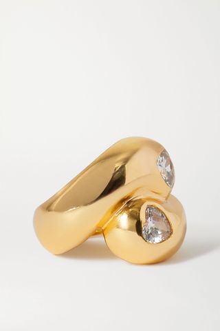 Timeless Pearly + Gold-Tone Crystal Ring