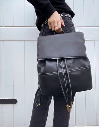 Topshop + Backpack With Contrast Stitch in Black