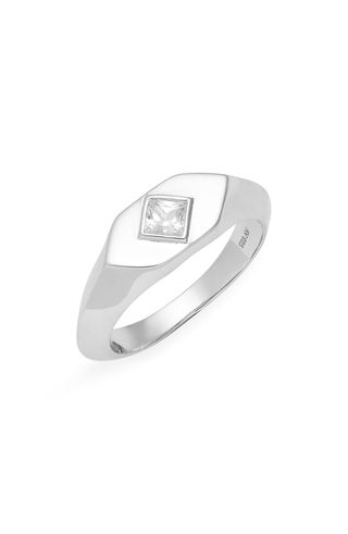 Argento Vivo Sterling Silver + Cubic Zirconia Accent Signet Ring