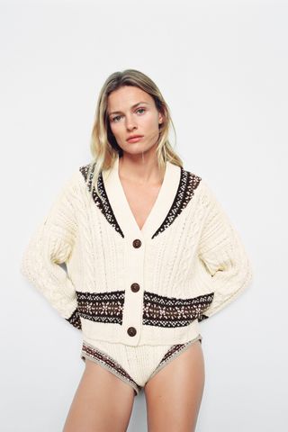 Zara + Oversized Jacquard Cardigan