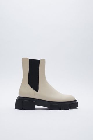 Zara + Lug Sole Low Heel Leather Ankle Boots