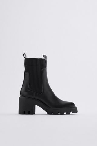 Zara + Sock Style Heeled Ankle Boots With Lug Soles