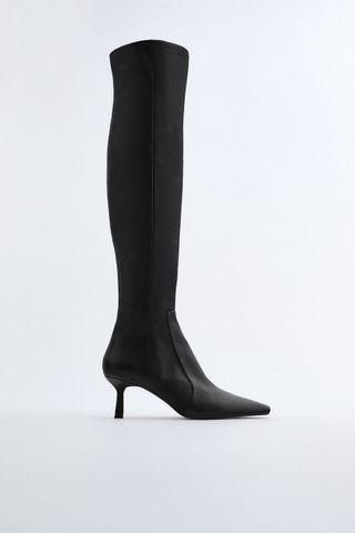 Zara + Thin Heel Extra Tall Leather Boots