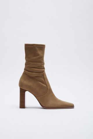 Zara + Wide Heeled Faux Suede Ankle Boots