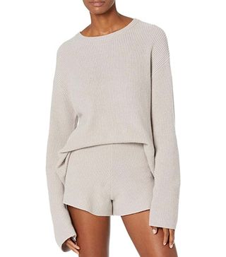 The Drop + Alice Crewneck Back Slit Ribbed Pullover Sweater