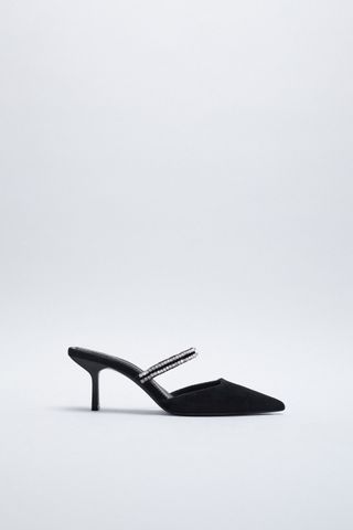 Zara + Heeled Sparkly Velvet Shoes