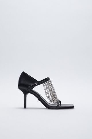 Zara + High Heeled Leather Sandals With Sparkly Straps