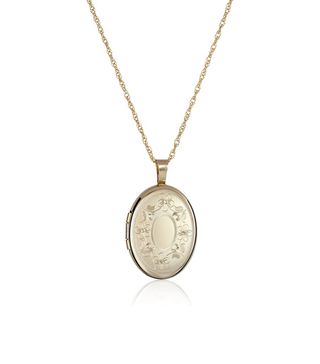 Amazon Collection + 14k Gold-Filled with Floral Design and Center Signet Oval Hand Engraved Locket Necklace