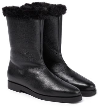 Totême + Faux Fur-Lined Leather Ankle Boots