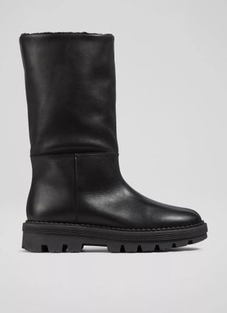 LK Bennett + Roby Black Leather Faux Fur Lined Boots