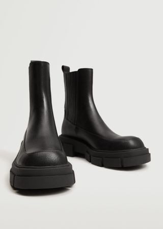 Mango + Leather Track Sole Ankle Boots