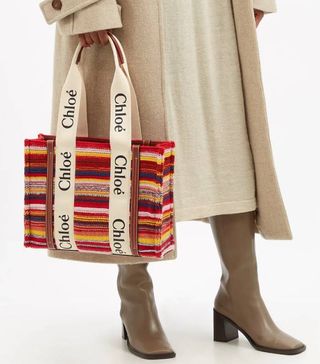 Chloé + Woody Small Striped Recycled-Cashmere Tote Bag