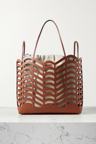 Chloé + Kayan Cut Out Leather and Linen Tote