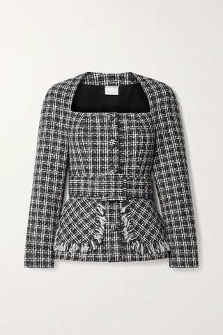 Huishan Zhang + Cindy Belted Fringed Tweed Jacket