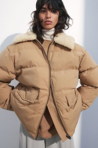 H&M + Down Puffer Jacket With Detachable Collar