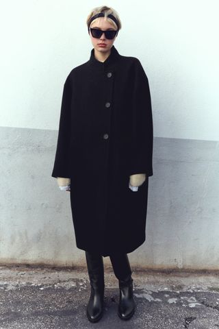 Zara + High Collar Wool-Blend Coat