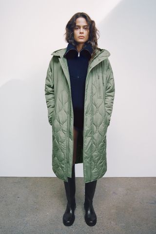 Zara + Water and Wind Protection Oversized Quilted Coat