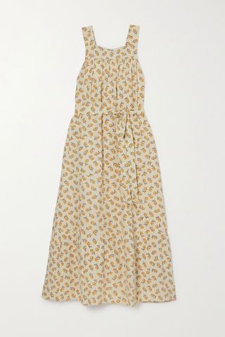 Dôen + Eve Belted Tiered Floral-Print Silk Midi Dress
