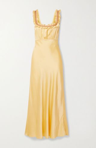 Dôen + Nola Embroidered Silk-Satin Maxi Dress