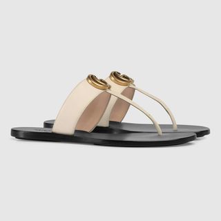 Gucci + Leather Thong Sandals with Double G