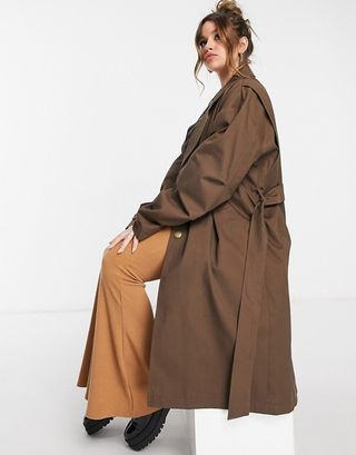 Collusion + Plus Exclusive Color Oversized Belted Trench in Chocolate Brown