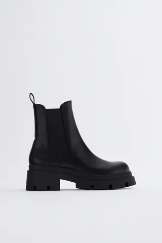 Zara + Low Heeled Lug Sole Ankle Boots