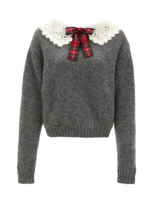 Miu Miu + Crochet-Knit Collar Mohair-Blend Sweater
