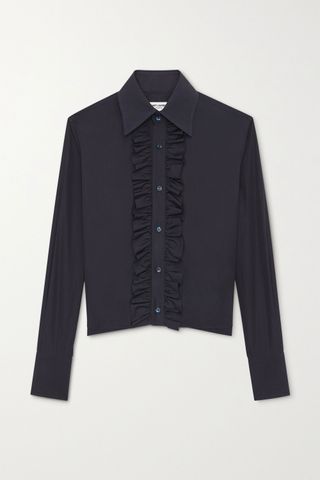 Saint Laurent + Ruffled Cotton-Poplin Shirt