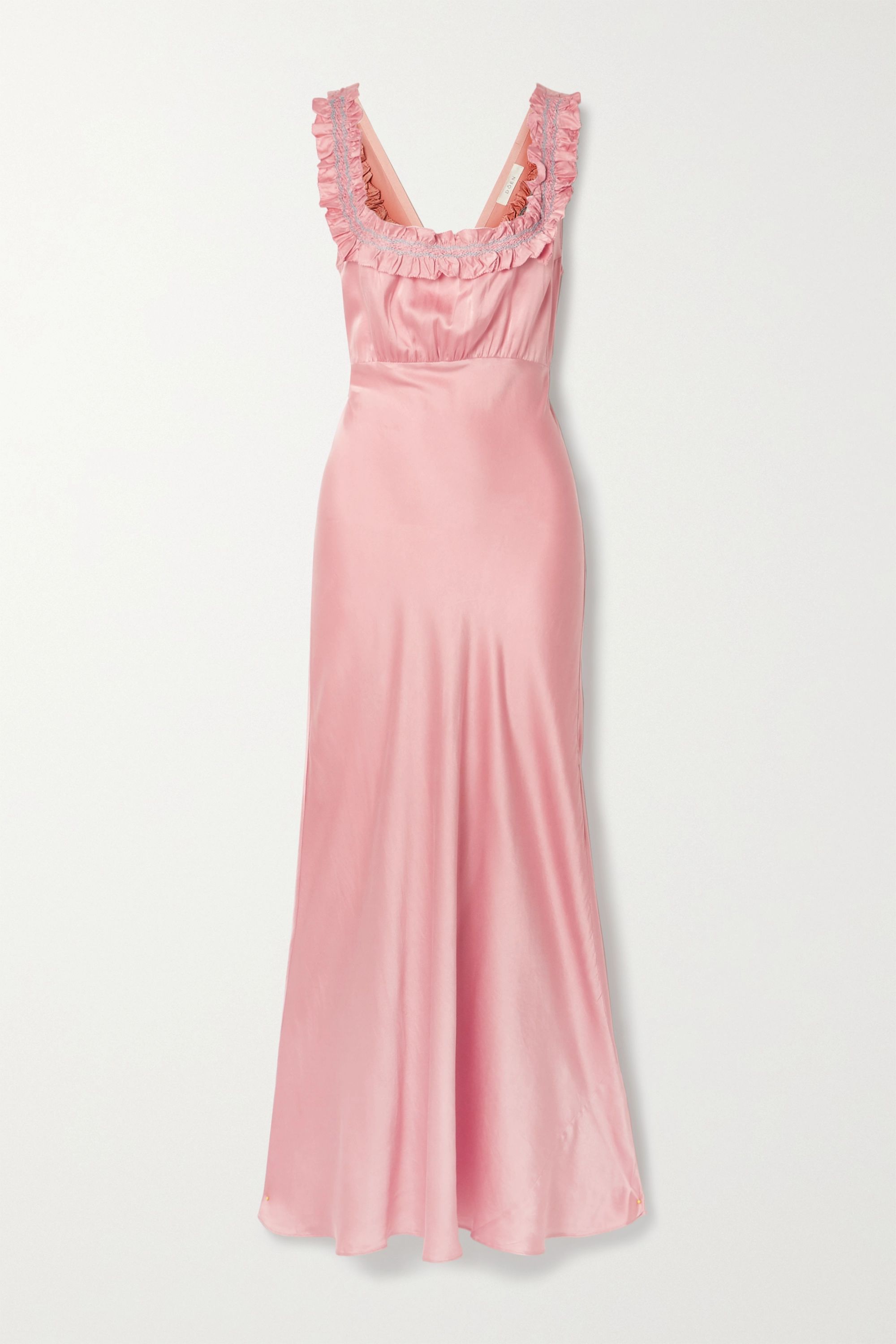 Dôen + Nola Embroidered Silk-Satin Maxi Dress
