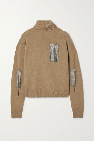 Christopher Kane + Crystal-Embellished Cutout Wool and Cashmere-Blend Turtleneck Sweater