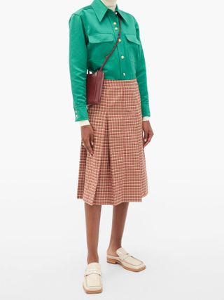 Wales Bonner + Pleated Checked Wool-Blend Midi Skirt