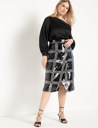 Eloquii + Windowpane Sequin Wrap Skirt