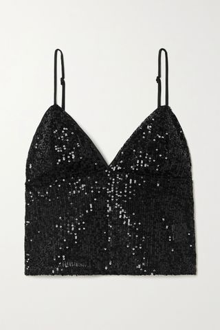 Rotate Birger Christensen + Cyndy Cropped Sequined Tulle Camisole