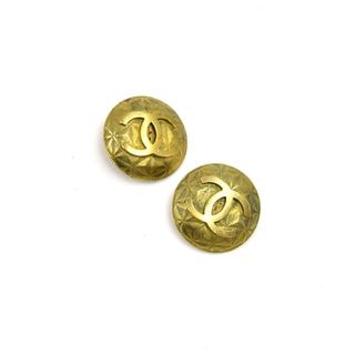 Chanel + Vintage Round Geometic Background Cc Logo Earrings