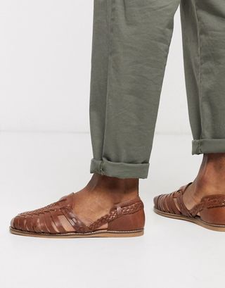 ASOS + Woven Sandal in Tan Leather