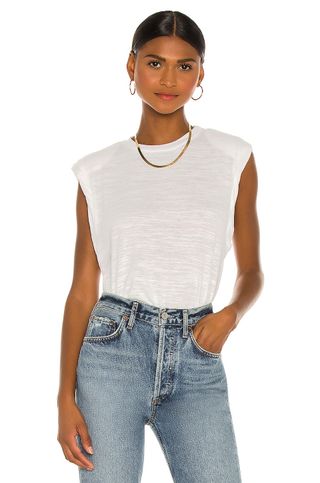 The Range + Strata Slub Jersey Shoulder Pad Muscle Tee in White