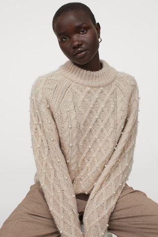 H&M + Beaded Cable-Knit Sweater