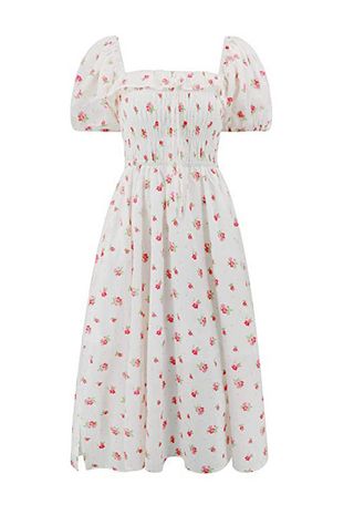 R.Vivimos + Floral Print Puff Sleeves Vintage Ruffles Midi Dress