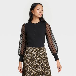 Who What Wear x Target + Puff Long Sleeve Rib Knit Top