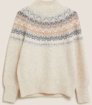 M&S Collection + Fair Isle Funnel Neck Relaxed Jumper